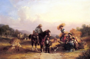  rurale Tableaux - Moissonneuses reposantes scènes rurales William Shayer Snr